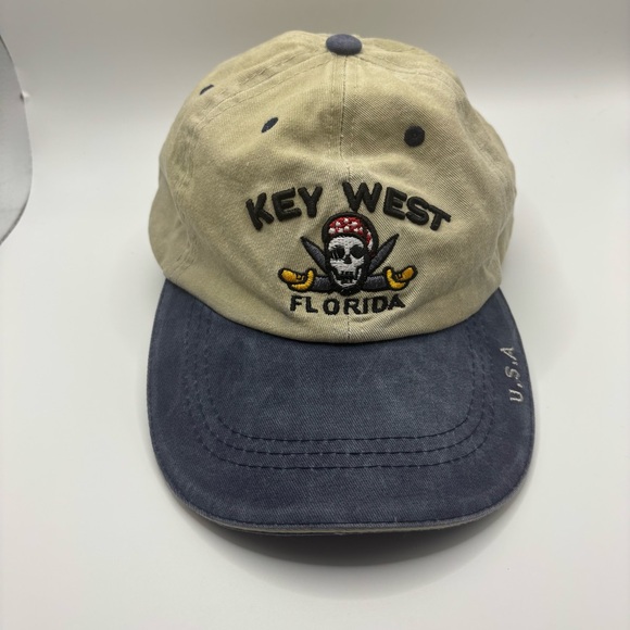 Other - Key West Florida Embroidered Beige & Blue Men’s Cap w/ Adjustable Strap